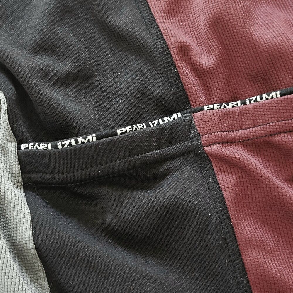 Pearl iZumi Mens Large Full Zip Cycling Jersey Pockets L Sleeve Black Maroon - Picture 3 of 9